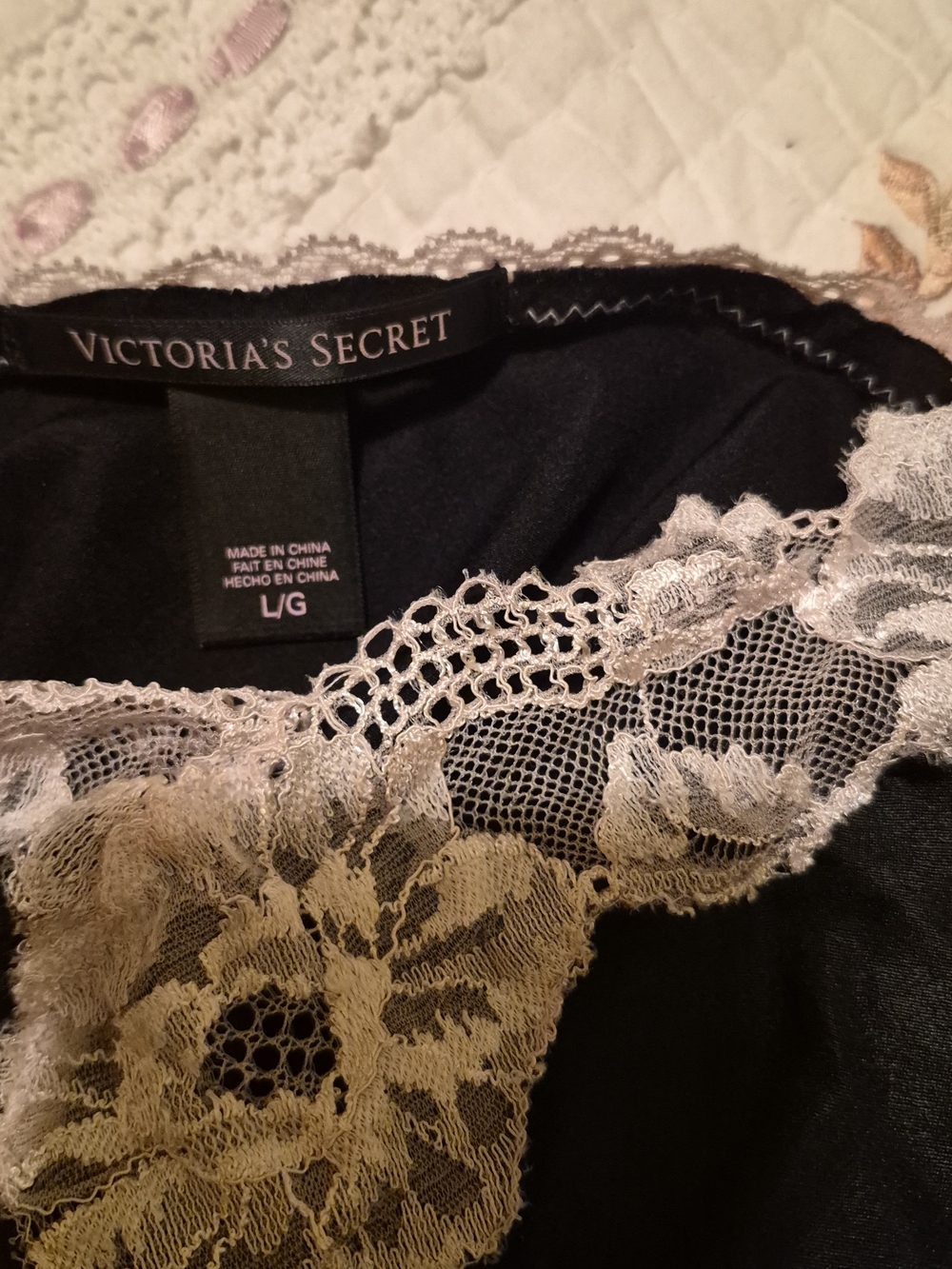 Victoria's Secret Black Satin Cami with White Lace Trim - Picture 2 of 6